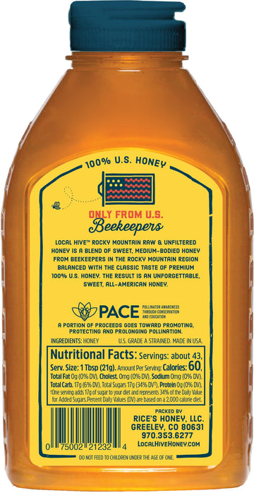 Local Hive Rocky Mountain Raw Unfiltered Honey 32Oz. 100% Us Honey Sourced From American Bees And Beekeepers.