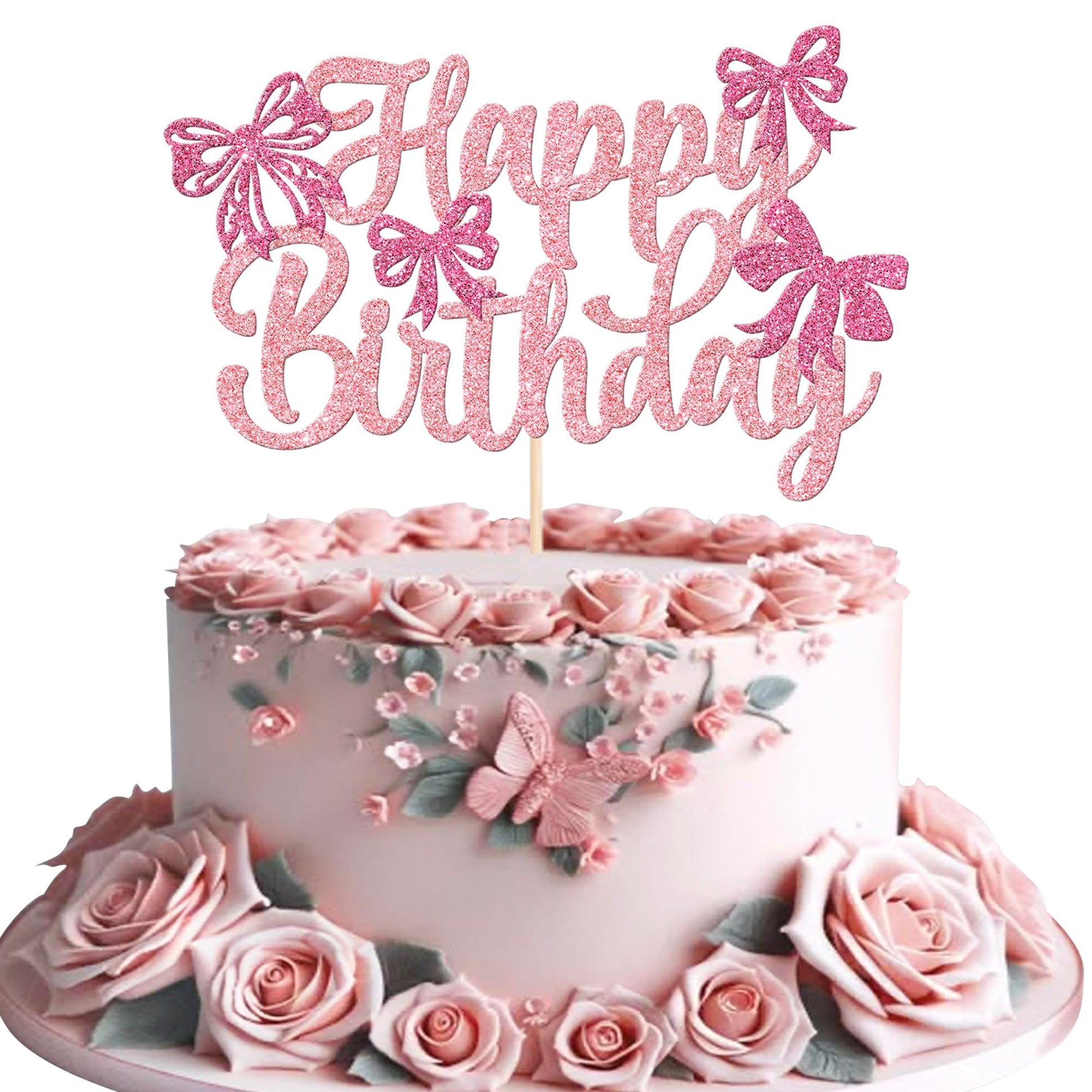 YCTHUNFISH Bowknot Cake Topper for Wedding & Birthday, Light Pink, Princess Theme Decoration