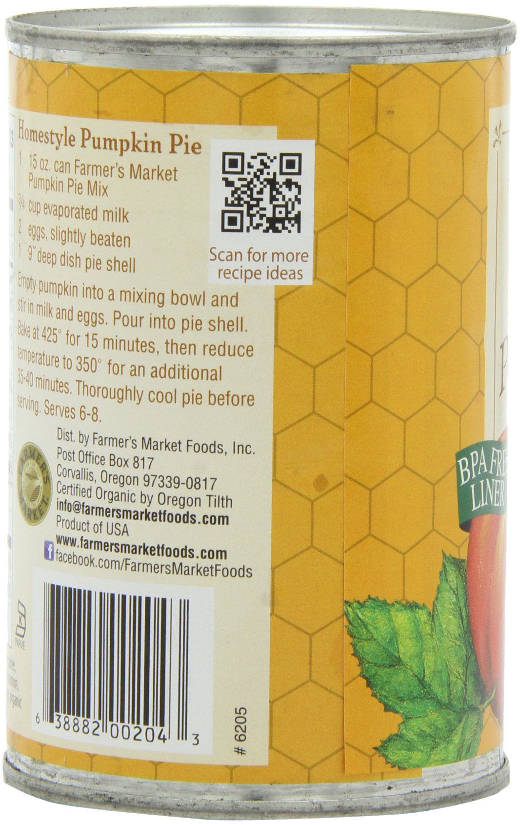 Farmers Market Foods, Organic Canned Pumpkin Pie Mix, 15 oz