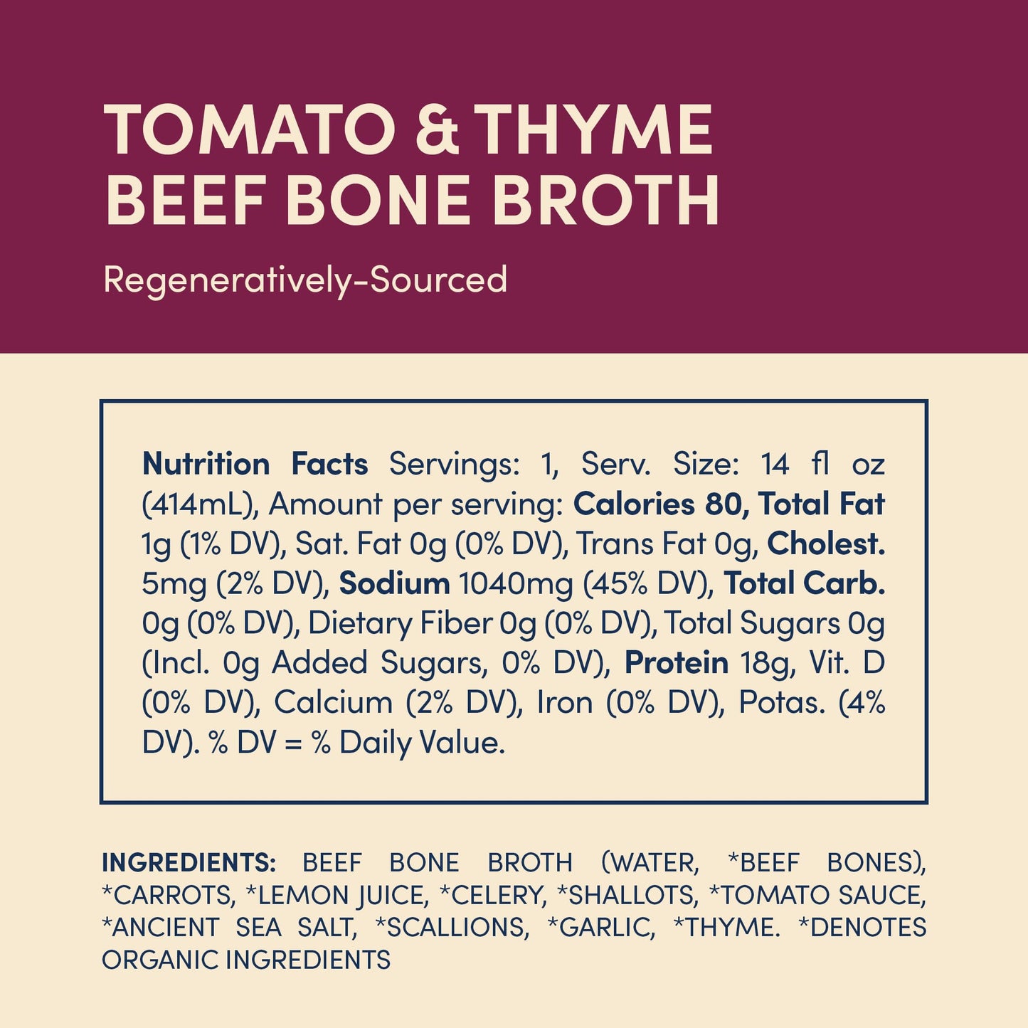FOND NOURISH DELIGHT Beef Bone Broth with Organic Tomato & Thyme, 14 Fl Oz (Pack of 12)