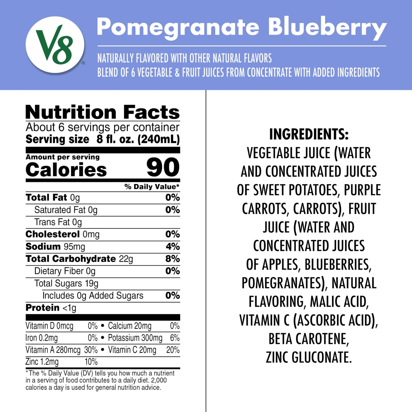 V8 Blends 100% Juice Pomegranate Blueberry Juice, Fruit And Vegetable Juice Blend, 46 Fl Oz Bottle
