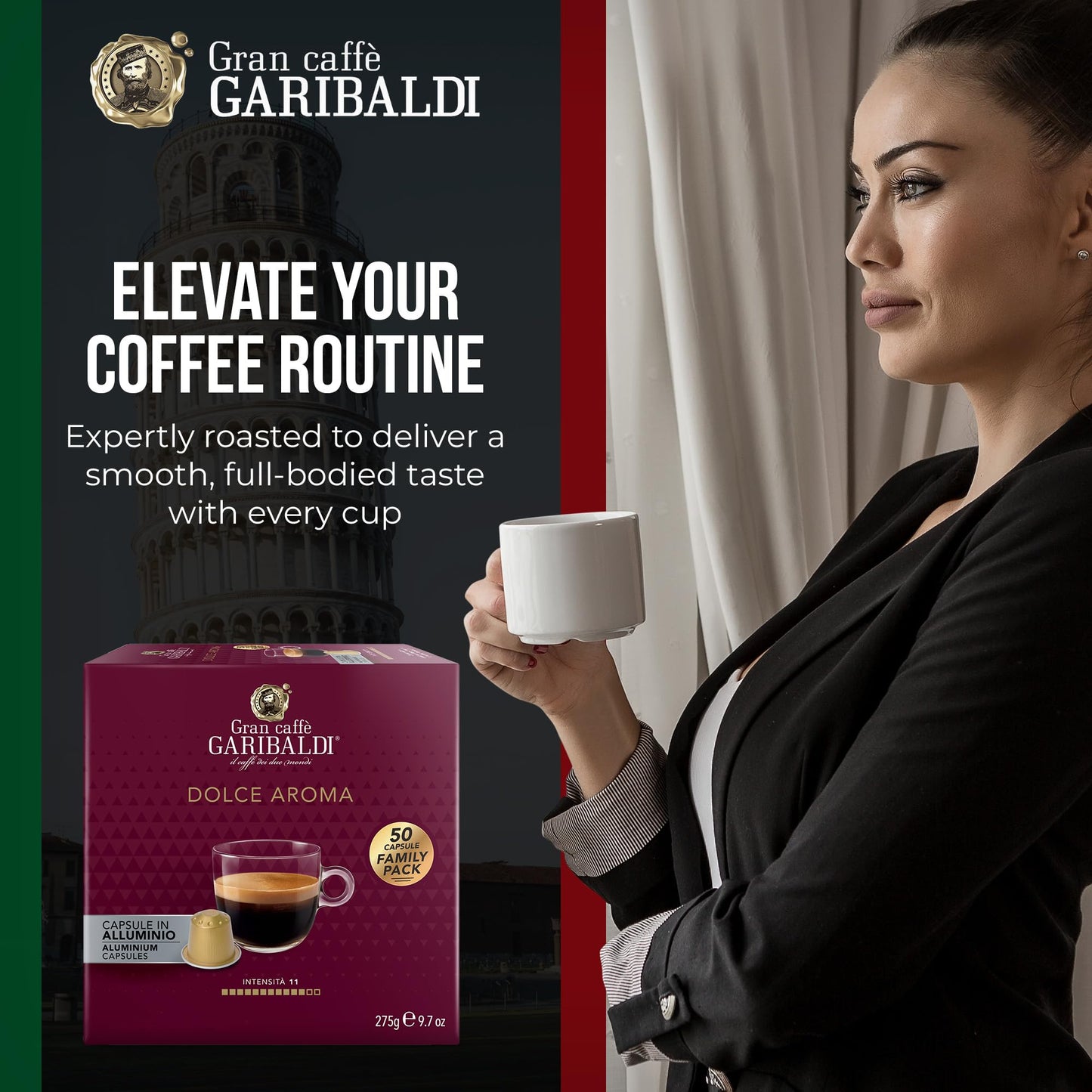 Caffè Garibaldi Espresso Pods, Compatible with Nespresso Original, Almond & Dried Fruit, 50 Aluminum Cups, Italian Roasted Coffee