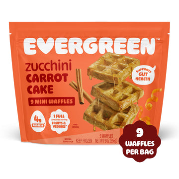 Evergreen Zucchini and Carrot Cake Waffles, 100% Whole Grain, 1 Full Combined Serving of Fruits & Veggies, Supports Gut Health, 
