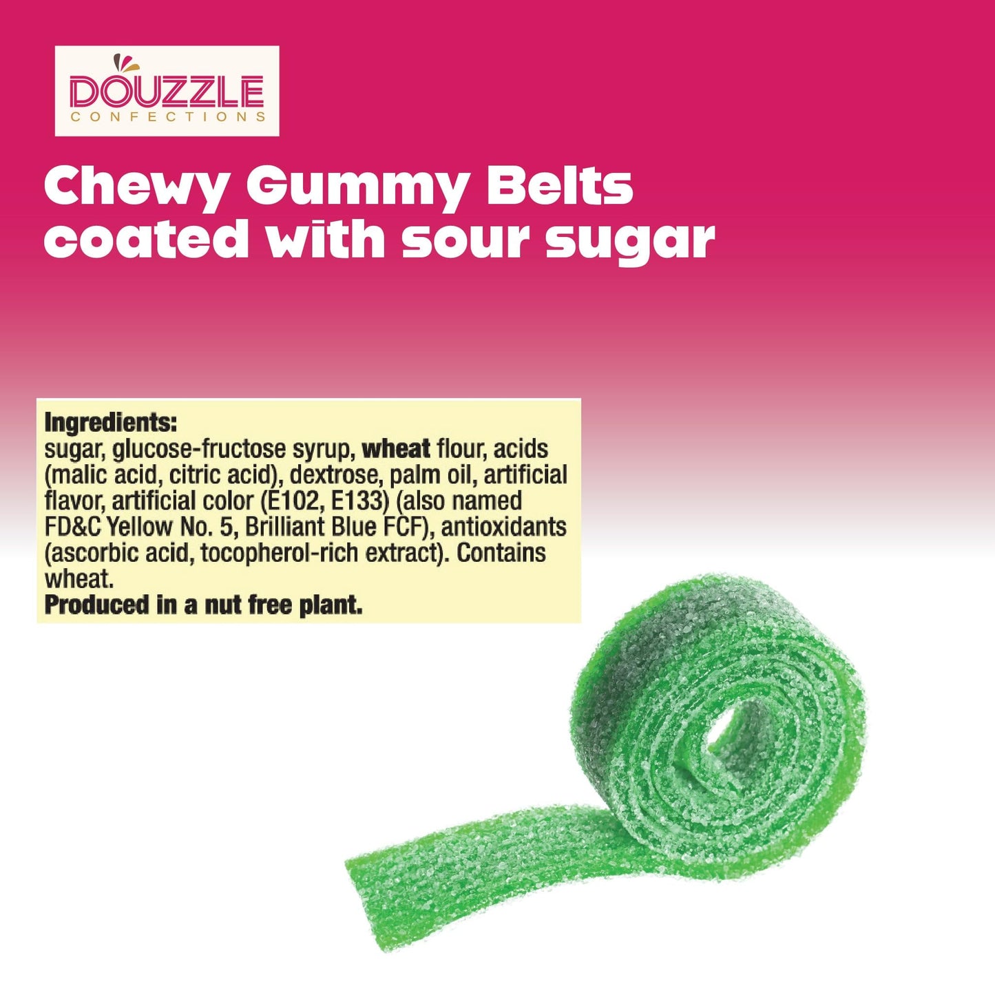 DOUzzle Back To School Sour Belts Chewy Candy Strips Green Apple (4 OZ - 1 Pack) Goodie Bag Stuffer, Pinata Filler - Kosher Parv