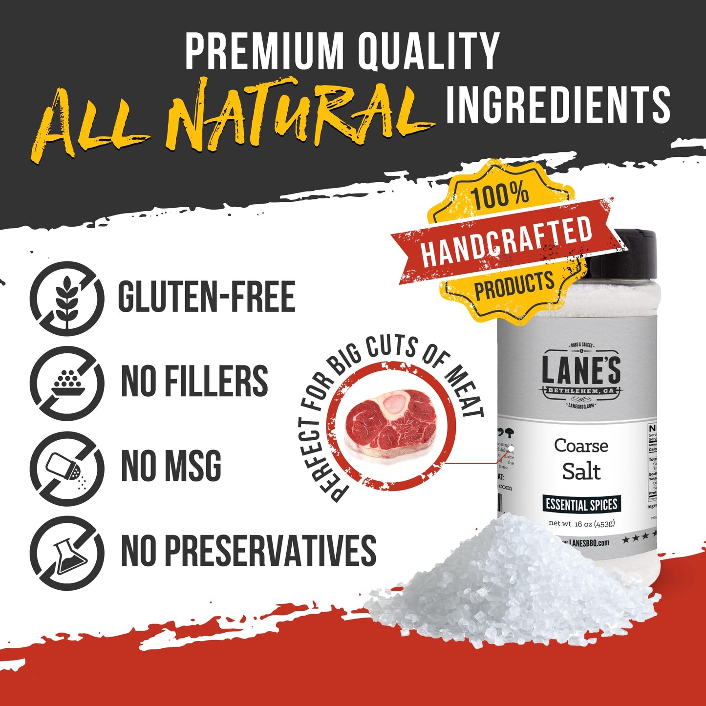 Lanes Kosher Salt Coarse Sea Salt, All-Natural, Gluten-Free, 16 Oz