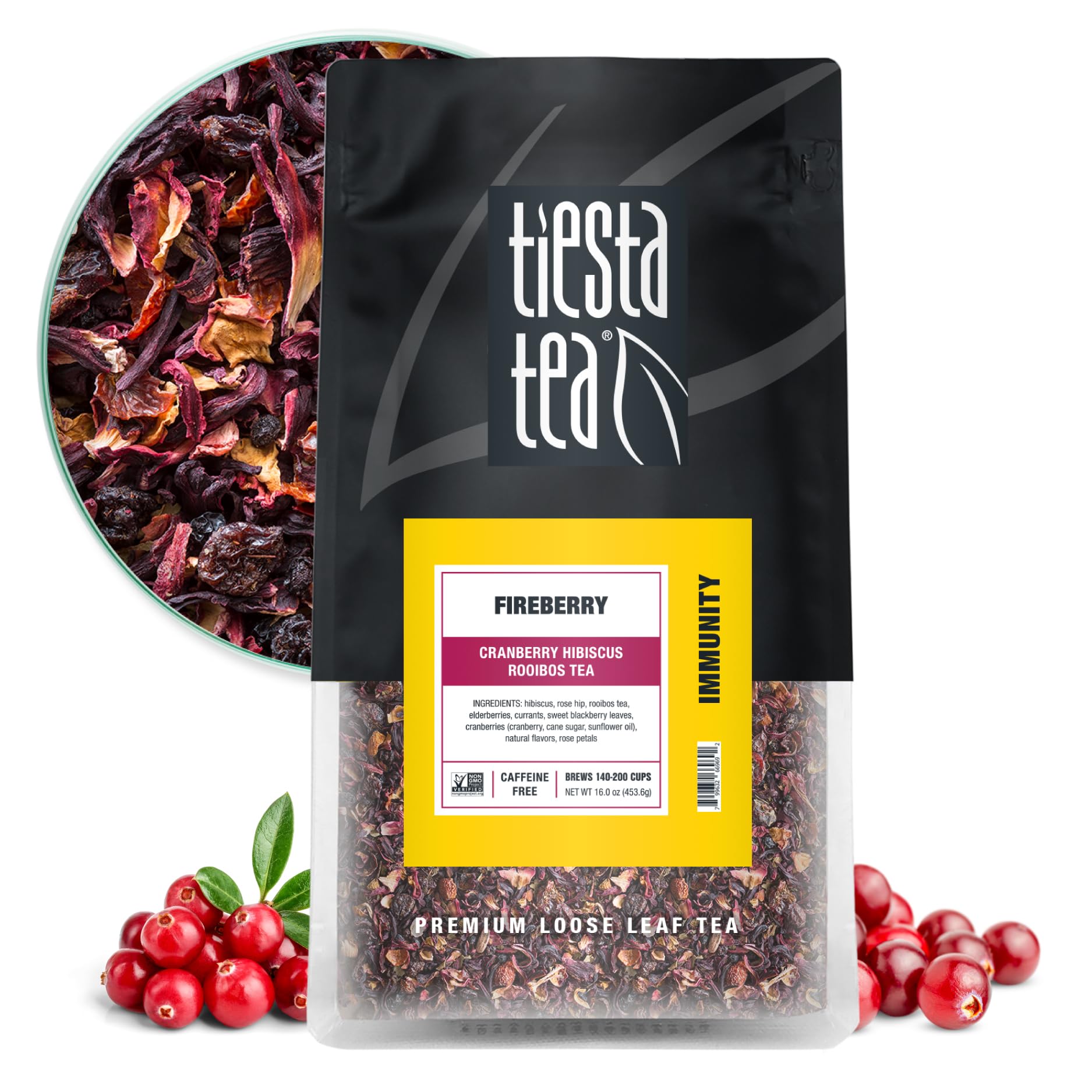 Tiesta Tea - Cranberry Hibiscus Rooibos Tea, Fireberry, Loose Leaf Herbal Tea Blend With Hibiscus And Cranberry, Currants, Rooibos Tea, Enjoy Hot Or Iced, 200 Cups In Resealable Pouch - 16 Ounce