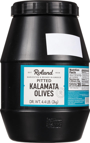 Roland Foods Whole Pitted Kalamata Olives from Greece, Specialty Imported Food, 4.4 Lbs