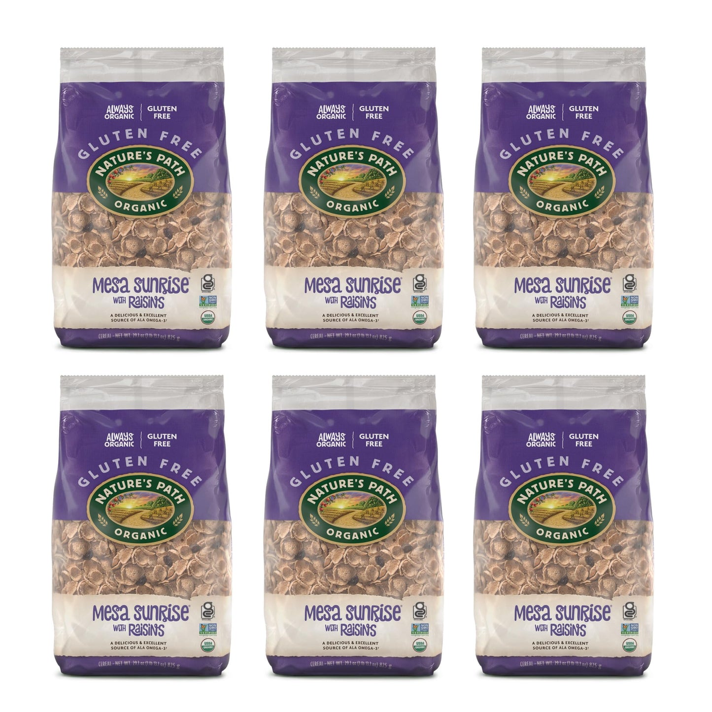 Nature'S Path Organic Mesa Sunrise With Raisins Cereal, 29.1 Oz (Pack Of 6), Gluten Free, Non-Gmo, Earth Friendly Packaging