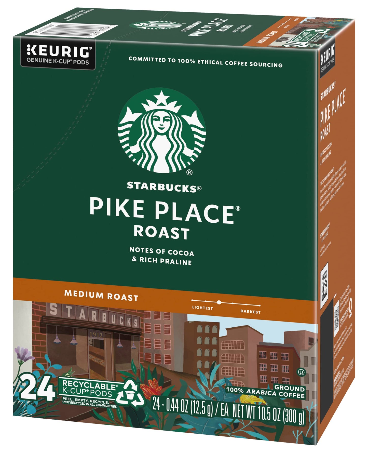 Starbucks Coffee K-Cup Pods, Pike Place Roast, Medium Roast Coffee, Notes Of Cocoa & Rich Praline, Keurig Genuine K-Cup Pods, 24