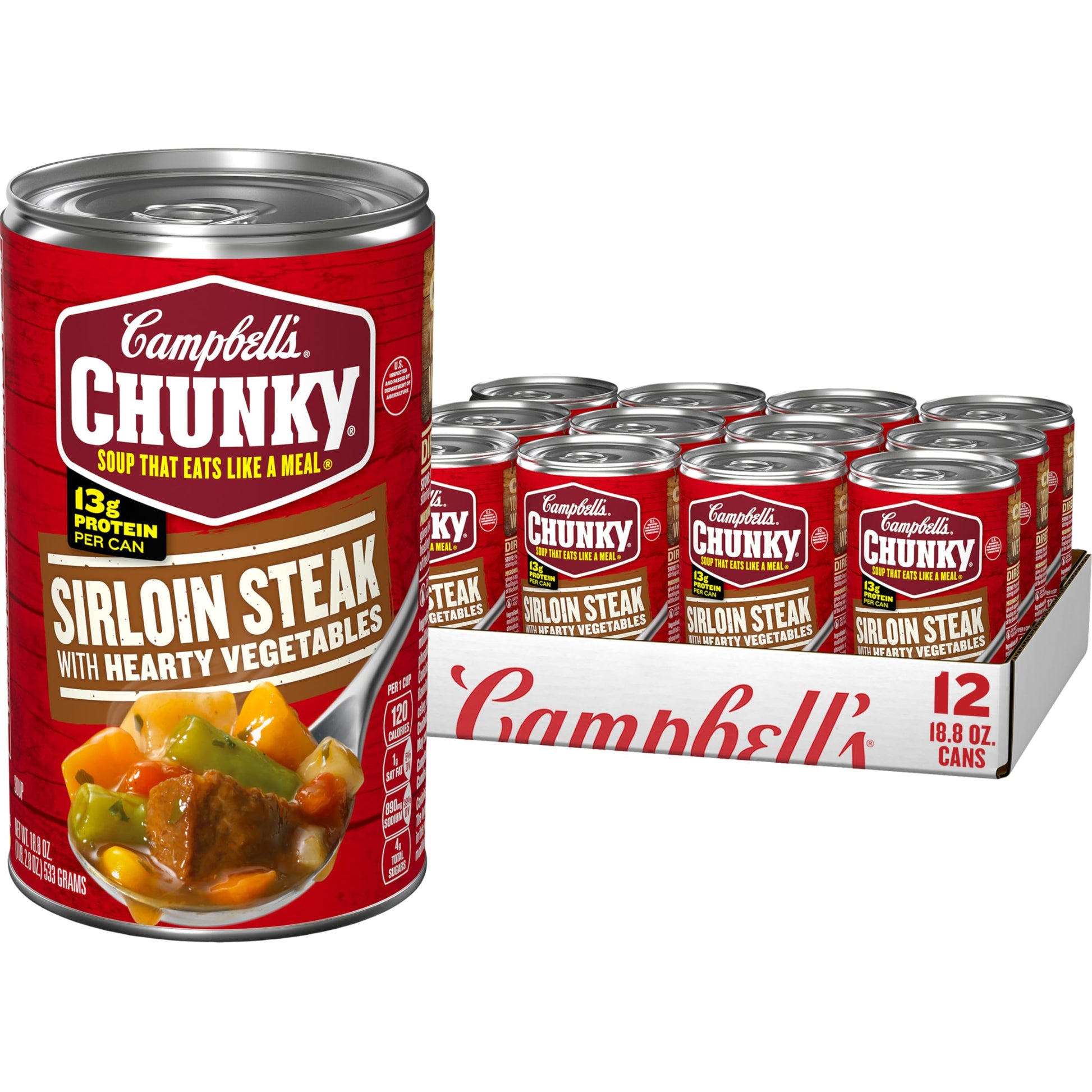 Campbells Chunky Soup, Sirloin Steak With Hearty Vegetables Soup, 18.8 Oz Can (Case of 12)