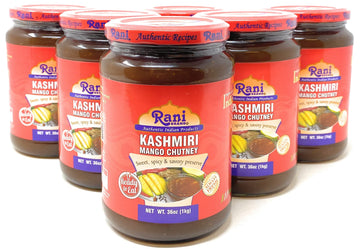 Rani Kashmiri Mango Chutney (Indian Preserve) 36oz (2.2lbs) 1kg Glass Jar, Ready to eat, Vegan, Pack of 5+1 FREE ~ Gluten Free, 