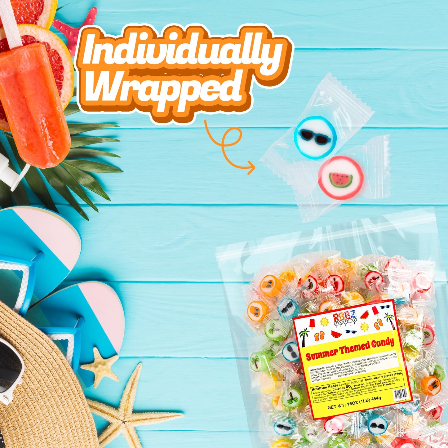 Summer Candy - Hard Candy Bulk 1 Lb Bag Of Individually Wrapped Small Candy (Approx. 116 Pcs) Hard Candies Assortment - Great Fo