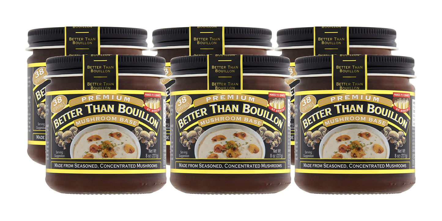 Better Than Bouillon enhanced Mushroom Base, Made from Seasoned & Concentrated Mushrooms, Makes 9.5 Quarts of Broth, 38 Servings 8 Ounce (Pack of 6)
