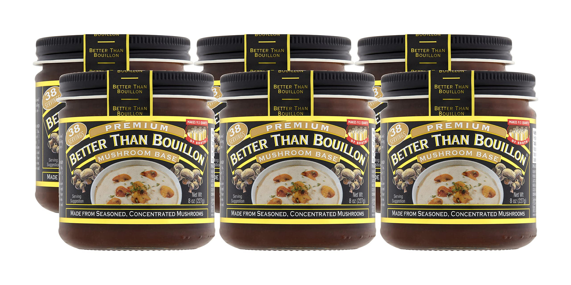 Better Than Bouillon enhanced Mushroom Base, Made from Seasoned & Concentrated Mushrooms, Makes 9.5 Quarts of Broth, 38 Servings 8 Ounce (Pack of 6)