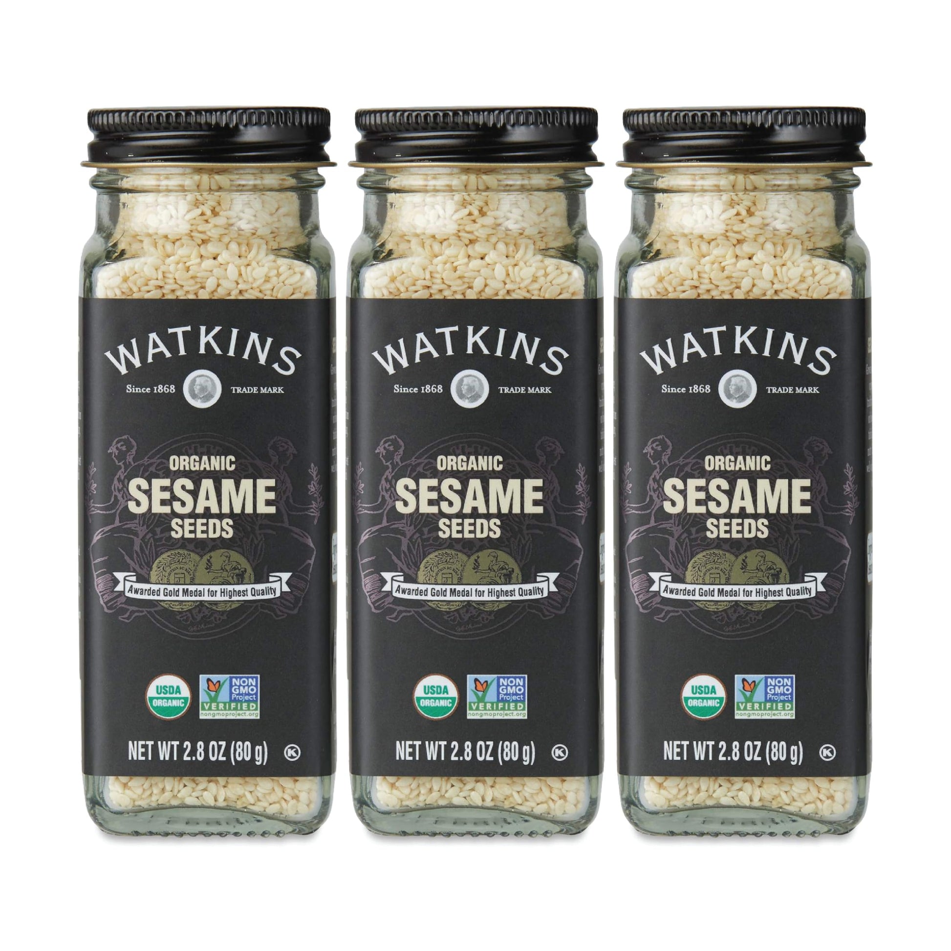 Watkins Organic Sesame Seeds, 2.8 Ounce Jar, 3-Pack