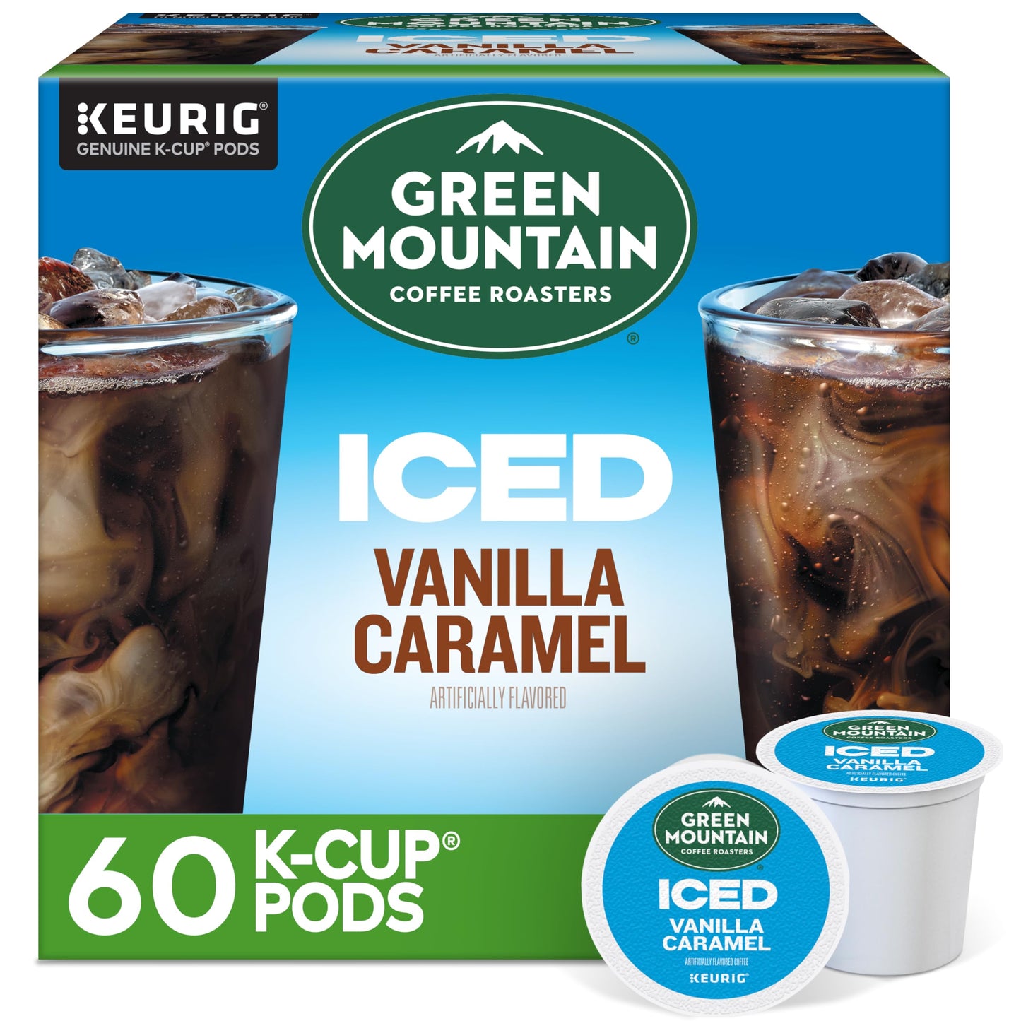 Green Mountain Coffee Roasters ICED Vanilla Caramel  Single Serve Keurig K-Cup Pods  Flavored Iced Coffee  60 Count (6 Packs of 10)