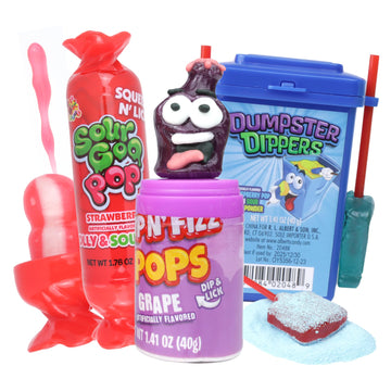 Sweetzo - Sour Candy Assortment, Goo, Lollipops, and Fizzing Candies, Party Favors, 3 Items