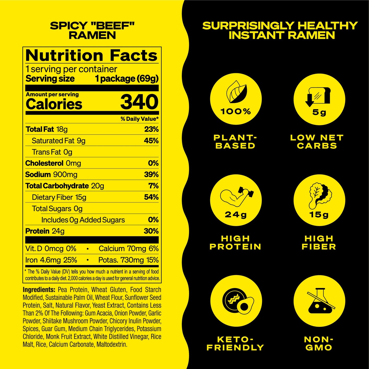 Immi Spicy ''Beef'' Ramen, 100% Plant Based, Keto Friendly, High Protein, Low Carb, Packaged Noodle Meal Kit, Ready To Eat, 6 Pa