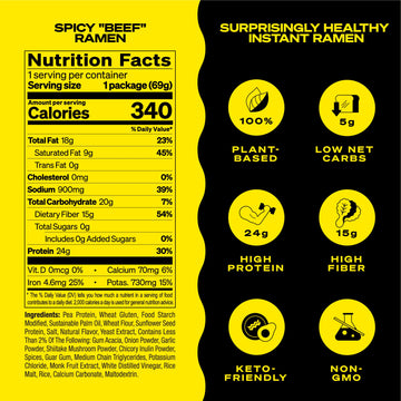 Immi Spicy ''Beef'' Ramen, 100% Plant Based, Keto Friendly, High Protein, Low Carb, Packaged Noodle Meal Kit, Ready To Eat, 6 Pa