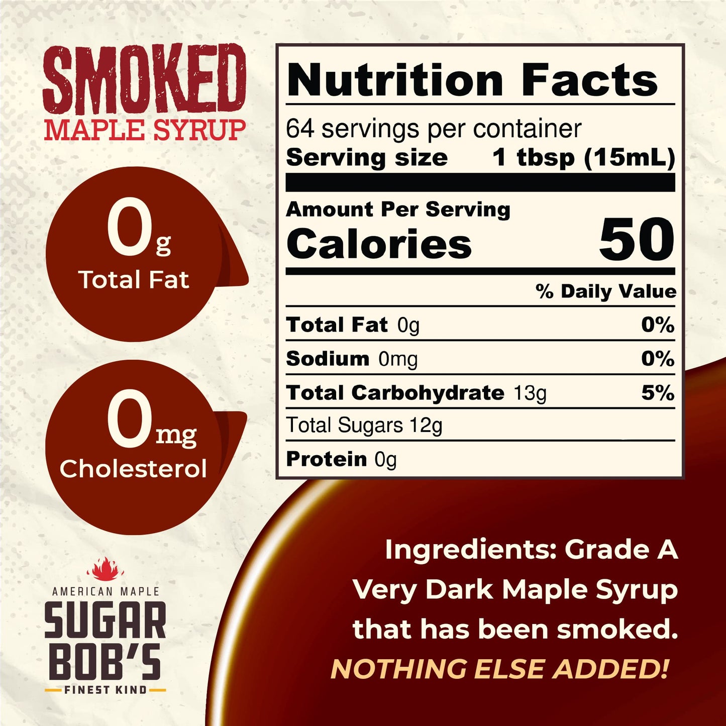 Sugar Bobs Finest Kind Smoked Maple Syrup Glaze 32 fl oz Made in Vermont