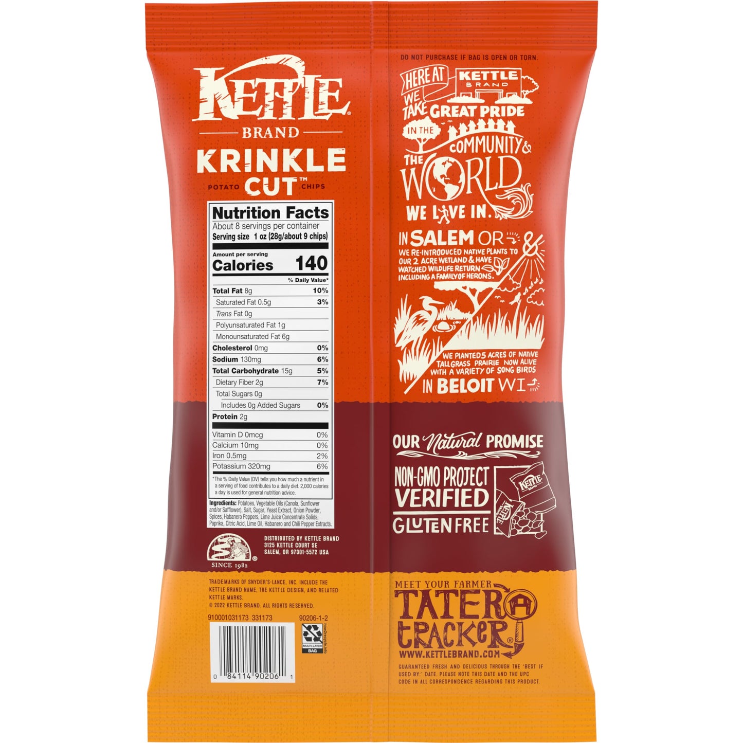 Kettle Brand Potato Chips Krinkle Cut Habanero Lime Kettle Chips, 7.5 Oz