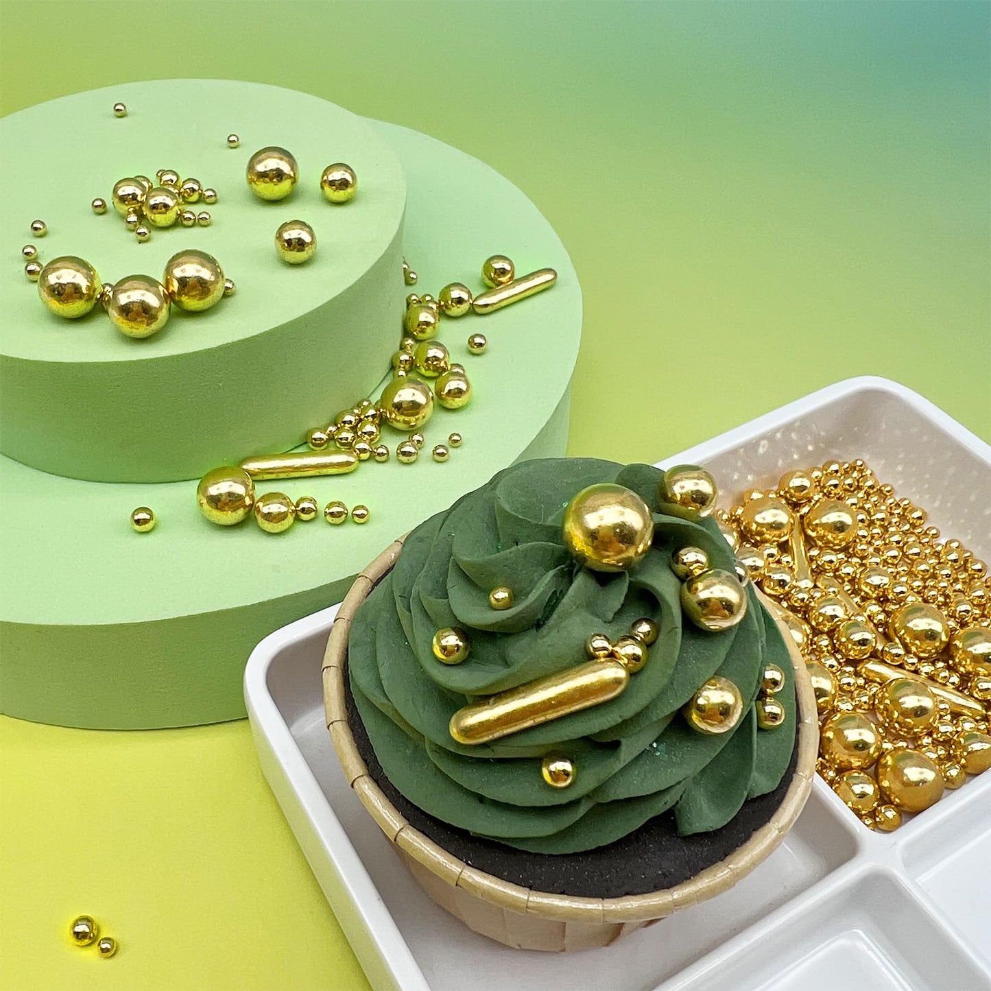 Gold Sprinkles For Cake Decorating, 4.6Oz Rod And Pearl Sprinkles Mix For Baking, Cupcake, Cookie, Ice Cream, Donuts And Cake De