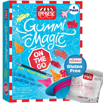 DOUzzle Gluten Free Gummi Magic, On The Go (6 Count, Pack of 1) Non Gebrokts Kosher for Passover Food Snacks - All Natural Color