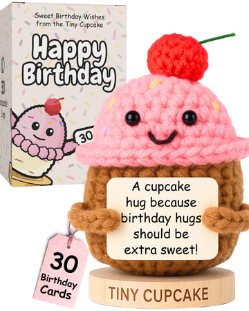 Happy Birthday Cupcake Crochet With 30 Birthday Cards | Funny Gift Idea For Women For 16Th, 21St, 17 Year Old, 30Th Birthdays | Cute Bday Party Decor For Her, Friends, Teens, Coworkers, Sister, Bestie