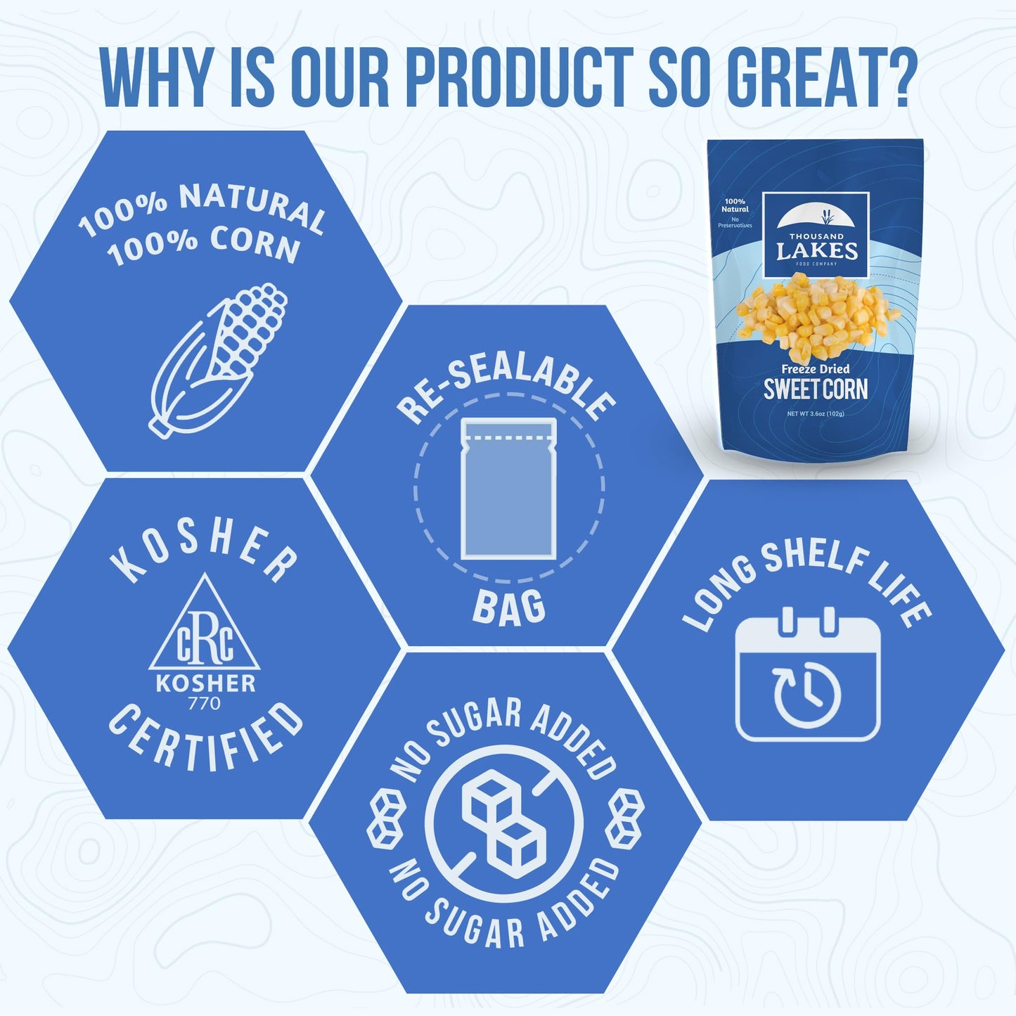 Thousand Lakes Freeze Dried Vegetables - Sweet Corn 2-Pack 3.6 Ounces (7.2 Ounces Total) | 100% Whole Sweet Corn Kernels