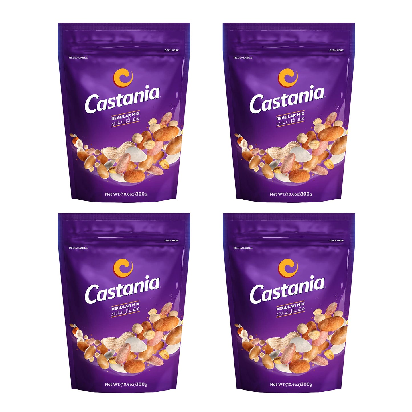 Castania BBQ Lebanese Mixed Nuts, Regular Mix with Peanuts, Pumpkin Seeds, Corn, and Chickpeas, 10.6oz (Pack of 4)