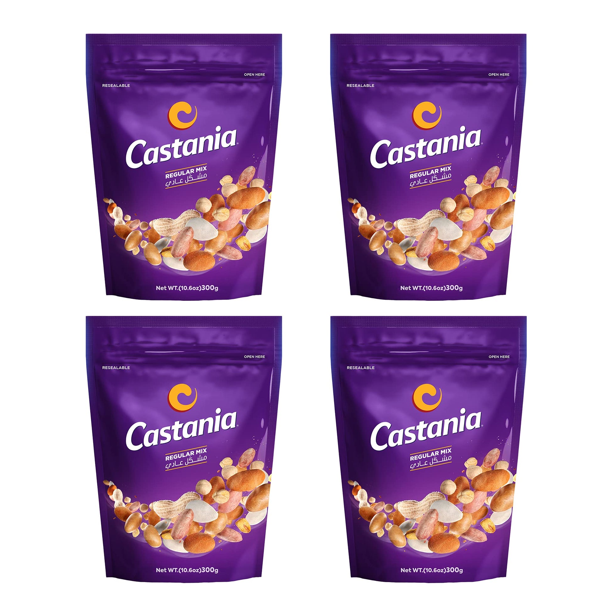 Castania BBQ Lebanese Mixed Nuts, Regular Mix with Peanuts, Pumpkin Seeds, Corn, and Chickpeas, 10.6oz (Pack of 4)