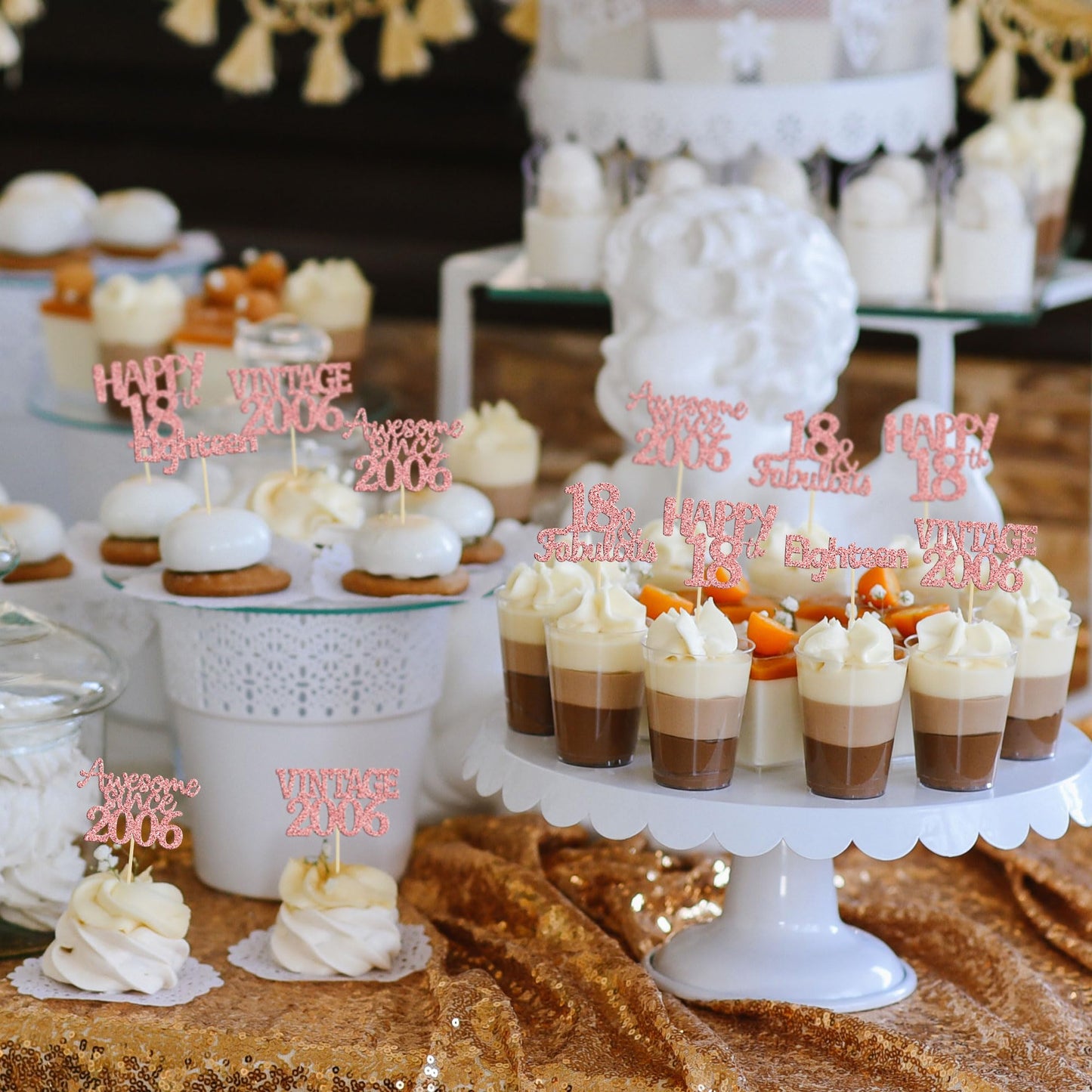 Gyufise 30Pcs Rose Gold Vintage 2006 Cupcake Toppers Glitter Happy 18Th Cheers To 18 Fabulous 18Th Birthday Cupcake Picks 18Th B