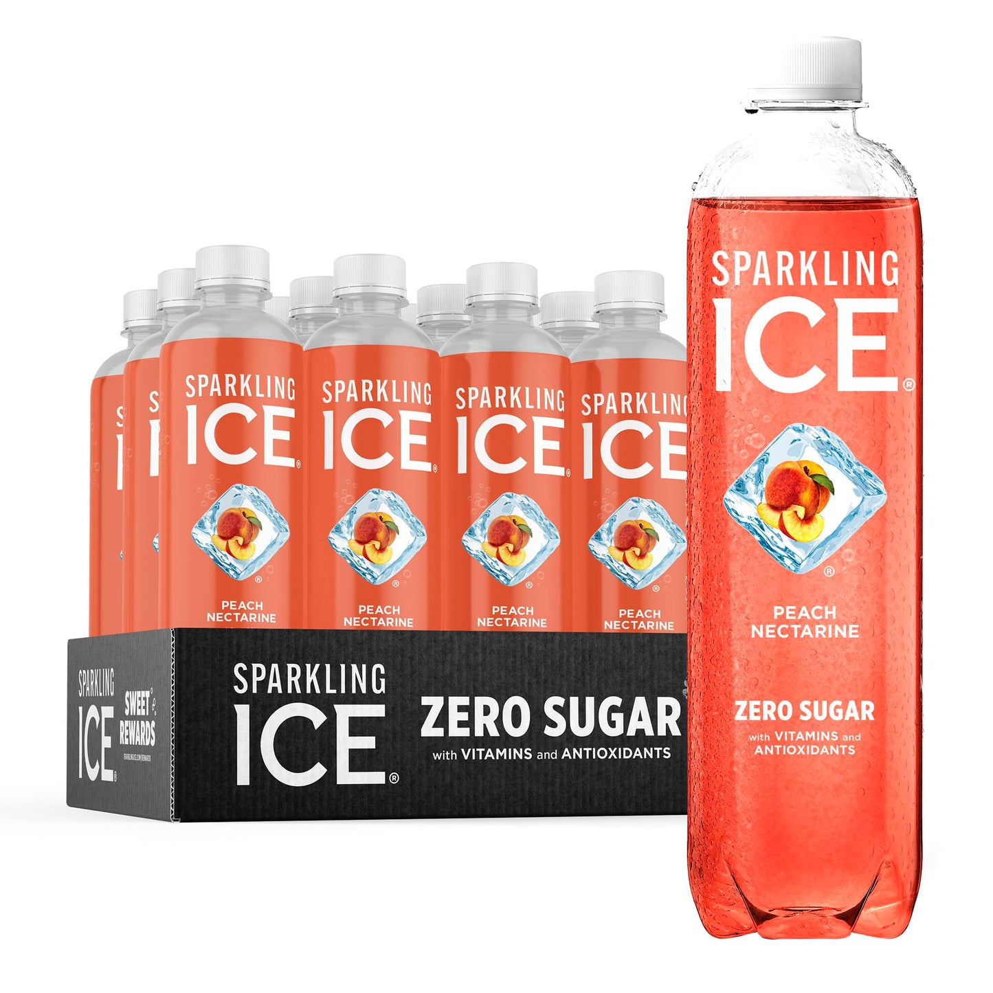 Sparkling Ice Peach Nectarine Sparkling Water, Zero Sugar, 17 Fl Oz Bottles, Pack of 12