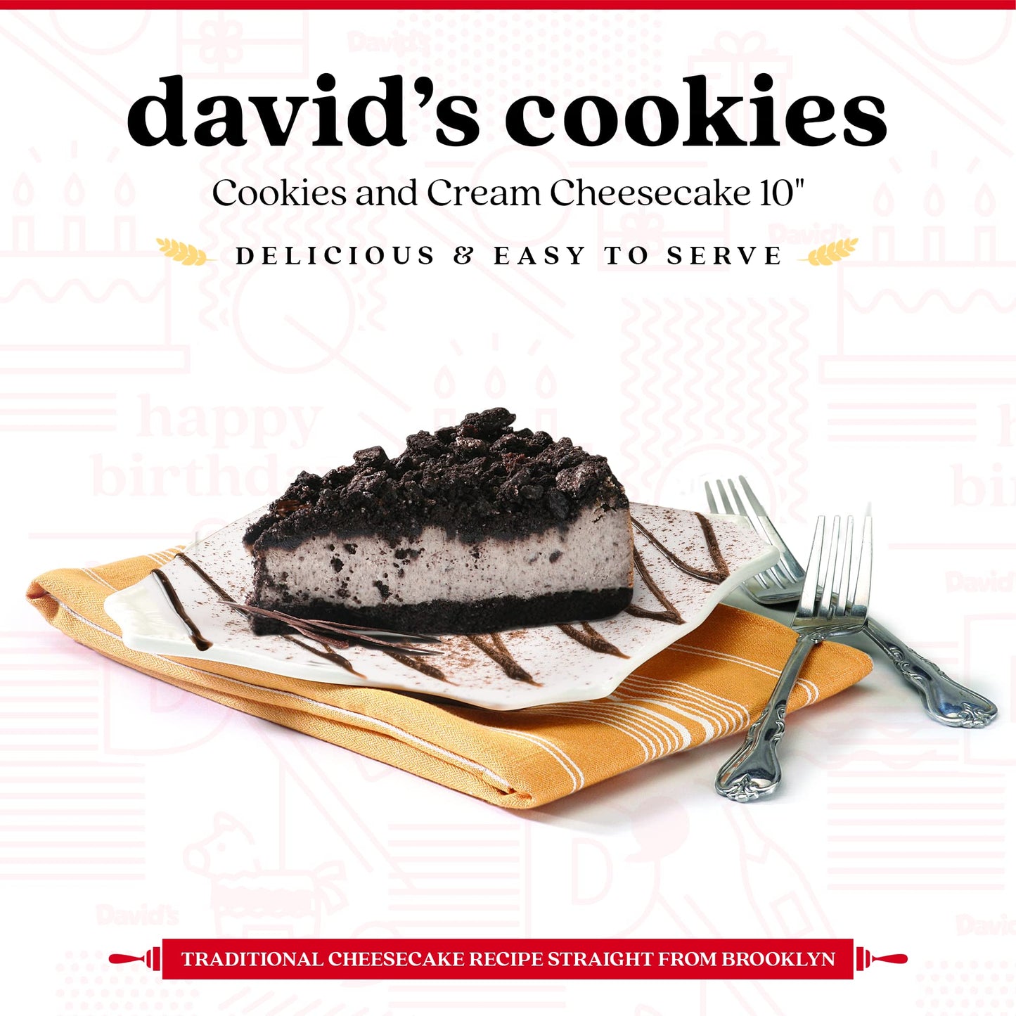 David's Cookies Cookies and Cream Cheesecake 10 - Pre-sliced 14 pcs. Extra Creamy Cheesecake, Fresh Bakery Dessert Great Gift Id