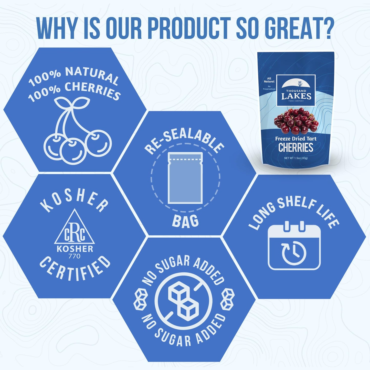 Thousand Lakes Freeze Dried Fruit - Tart Cherries 1.5 Ounces | No Sugar Added | 100% Cherries