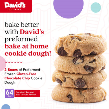 David'S Cookies Preformed Frozen Cookie Dough Gluten Free Chocolate Chip 64 Count