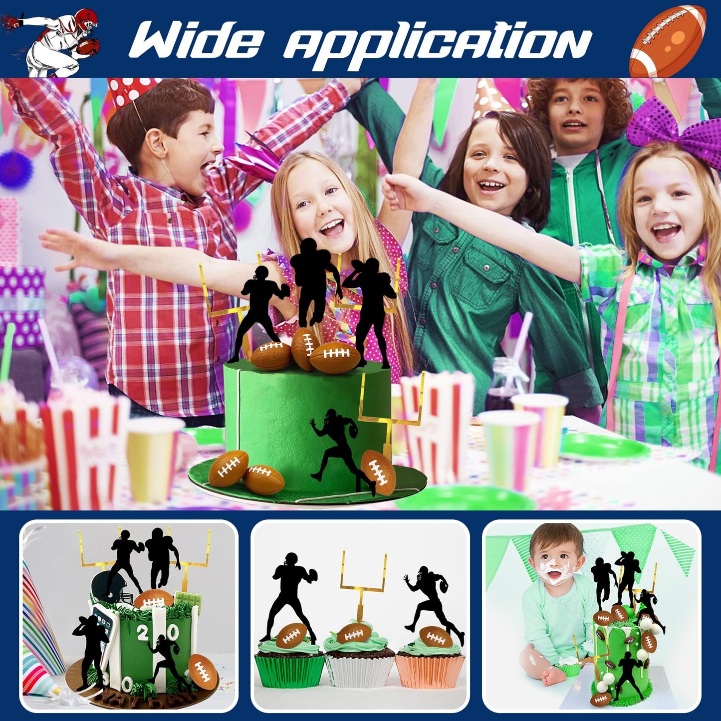 24 Pcs Football Cake Decorations 8 Pcs Cake Goal Post Topper 8 Pcs Mini Football 8 Pcs Rugby Ball Player Cake Toppers For Footba
