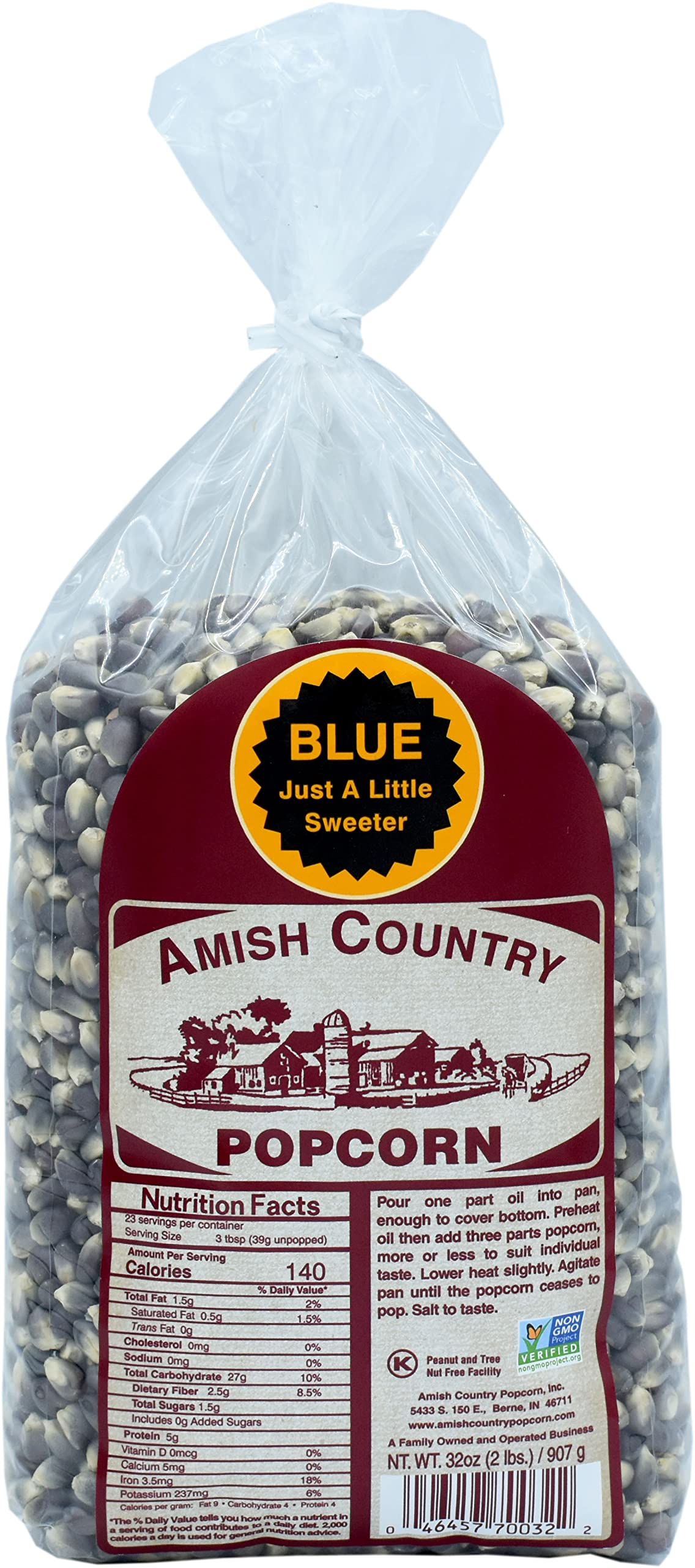 Amish Country Popcorn | 2 Lbs Bag | Blue Popcorn Kernels | Old Fashioned, Non-Gmo And Gluten Free (Blue - 2 Lbs Bag)