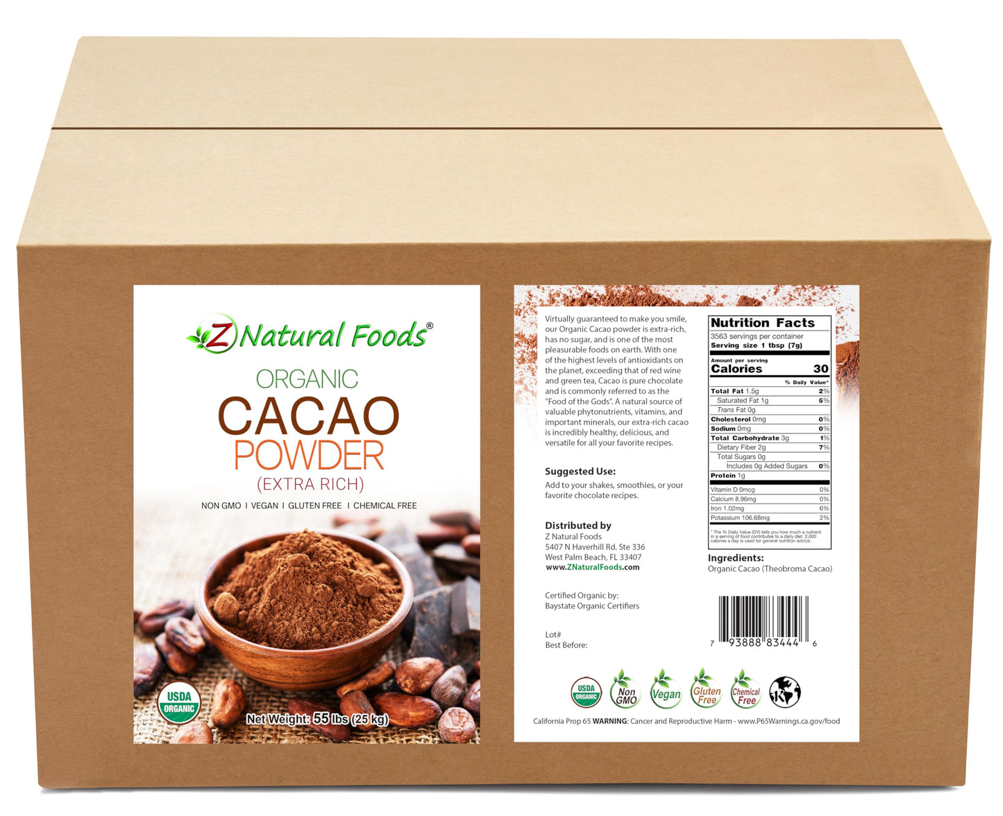 Premium Organic Cacao Powder - 55 lbs - Extra Rich - The Essence of Dark Chocolate - Product of Switzerland - 100% Pure Cold-Pre