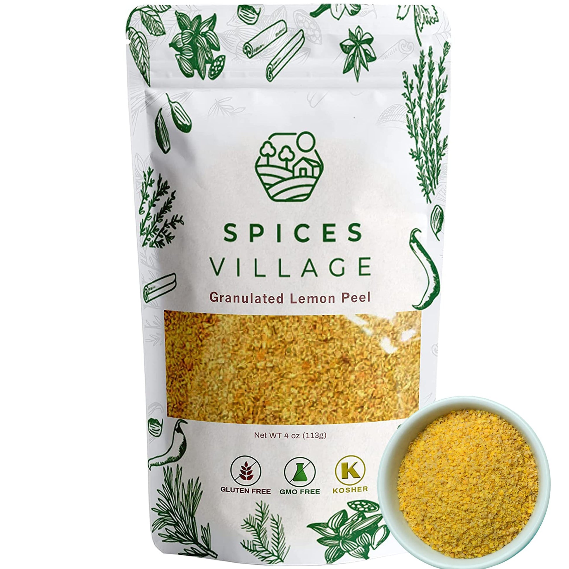 Spices Village Dried Lemon Peel Granules (4 Oz) - Lemon Zest, Fresh Lemon Rind, Citrus Fruit Seasoning For Cooking, Baking & Her