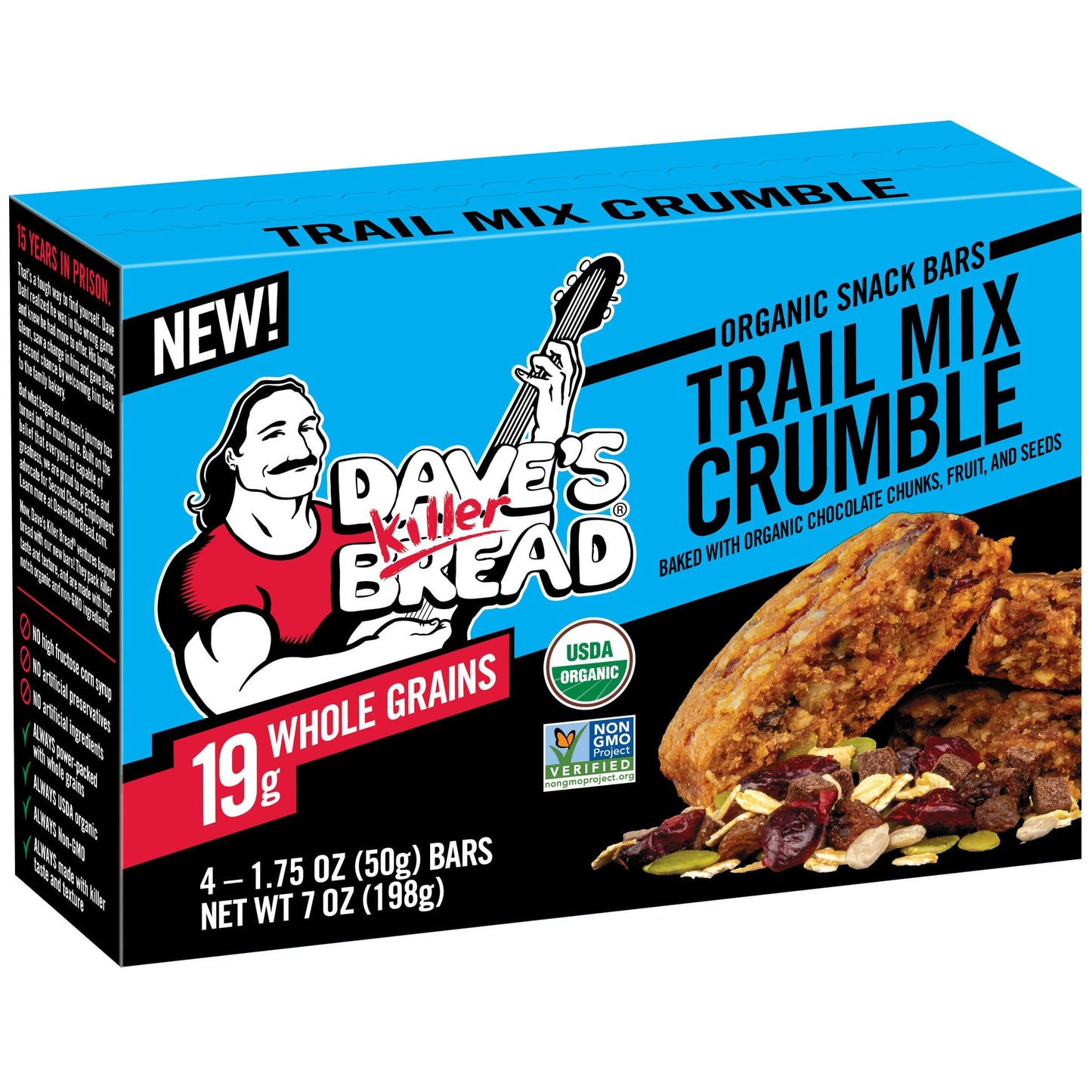 Daves Reduceer Bread Trail Mix Crumble Organic Snack Bars, 4 Individually Wrapped Snack Bars (Pack Of 2)