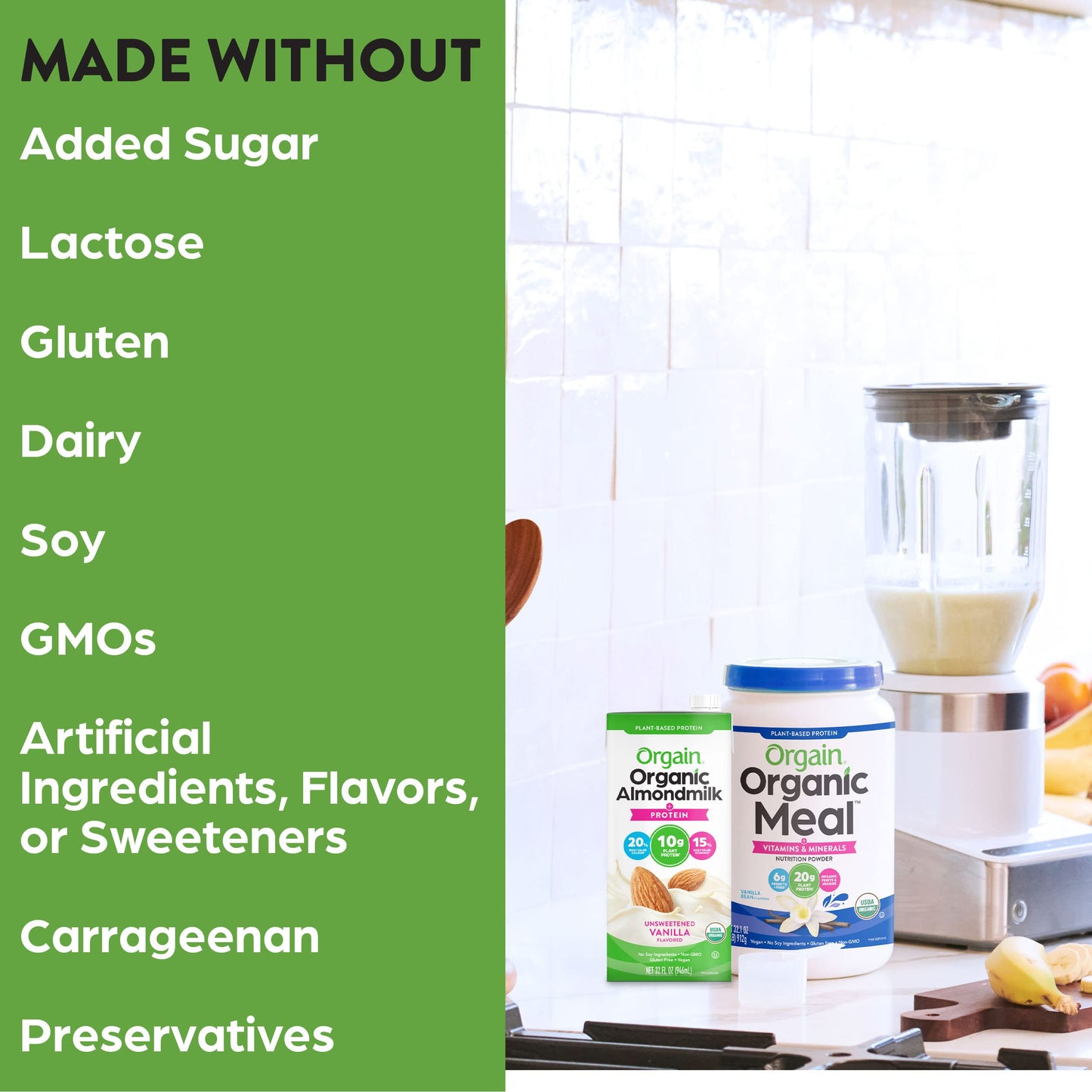 Orgain Organic Vegan Protein Almond Milk, Unsweetened Vanilla - 10g Plant Protein, Vitamin D & Calcium, No Lactose, Dairy & Soy