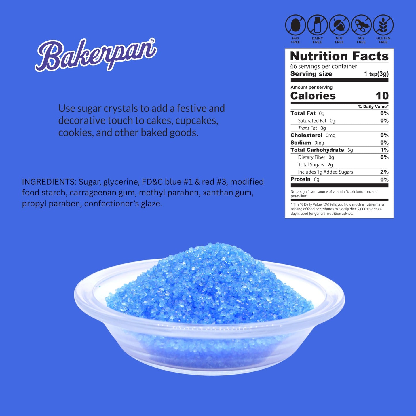 Bakerpan Sugar Sprinkles For Baking - 7 Ounce Royal Blue Decorating Sugar Crystals For Cookies, Cake Pops, Ice Cream (Made In Us