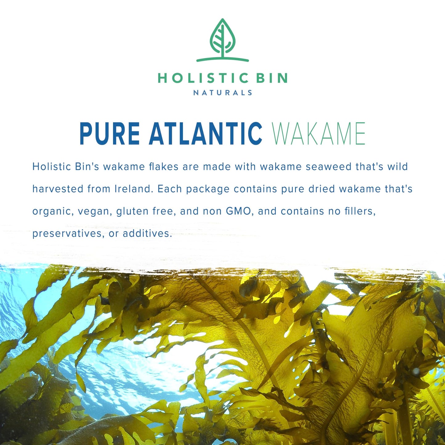 Holistic Bin Dried Wakame Sea Flakes | Organic Dry Sea for Miso Soup  Ramen  Sea Salad  and More | Wild Harvested Atlantic Wakame Flakes | Sun Dried  Non GMO