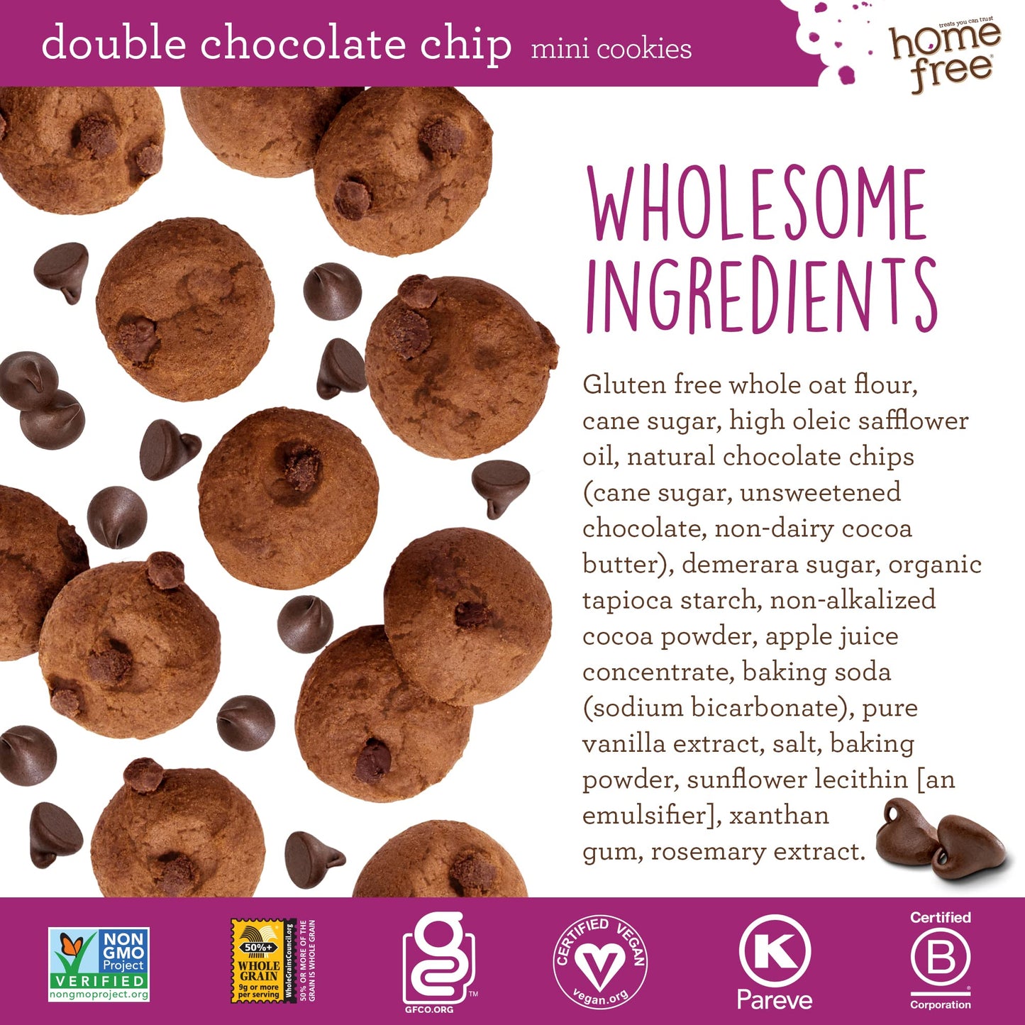 Homefree Mini Double Chocolate Chip Cookie Box, Gluten Free, Nut Free, Vegan, School Safe And Allergy Friendly Snack, 1 Lb Bag (Pack Of 3)