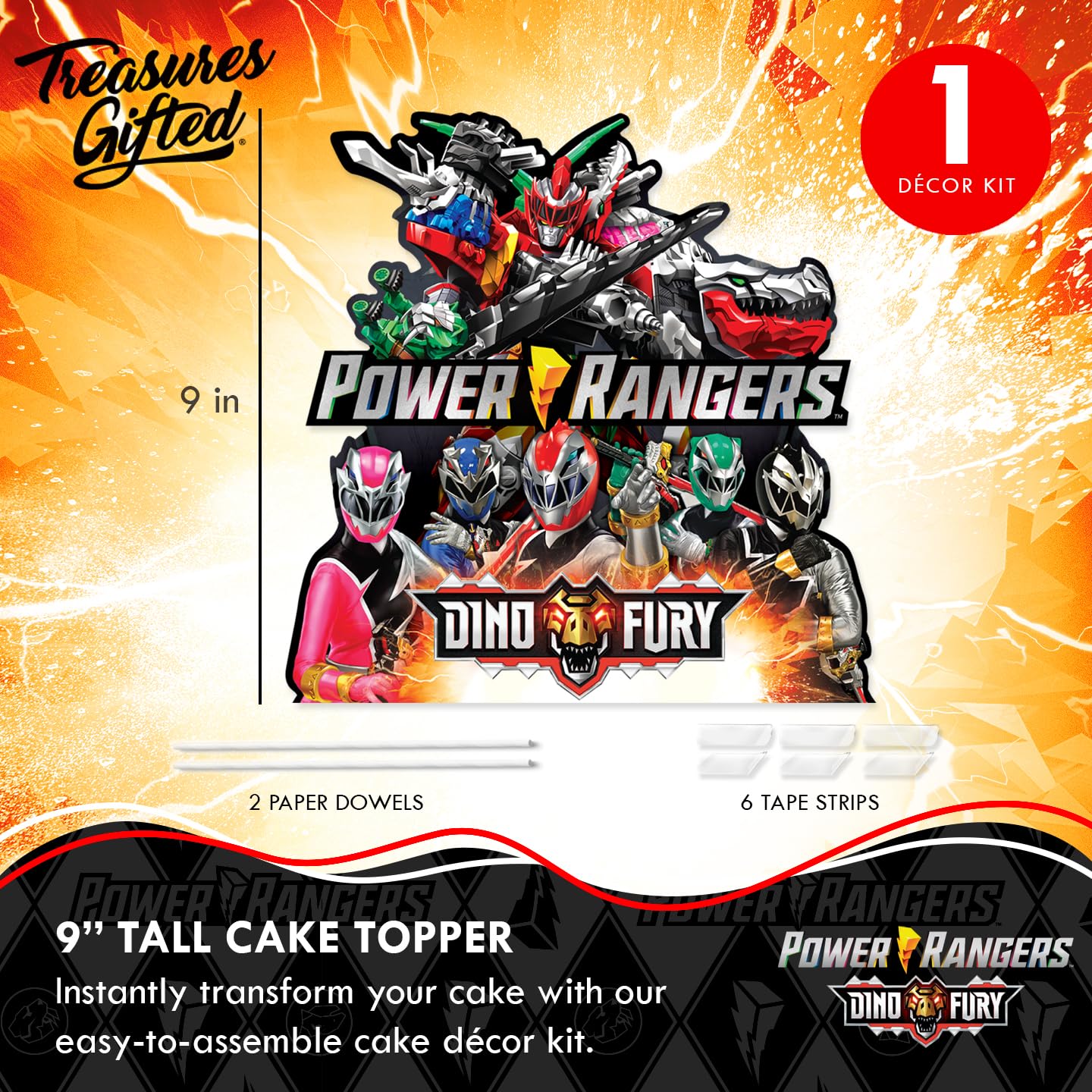 Treasures Gifted (1) Power Rangers Cake Topper - Officially Licensed Power Rangers Birthday Party Supplies - Power Rangers Cake