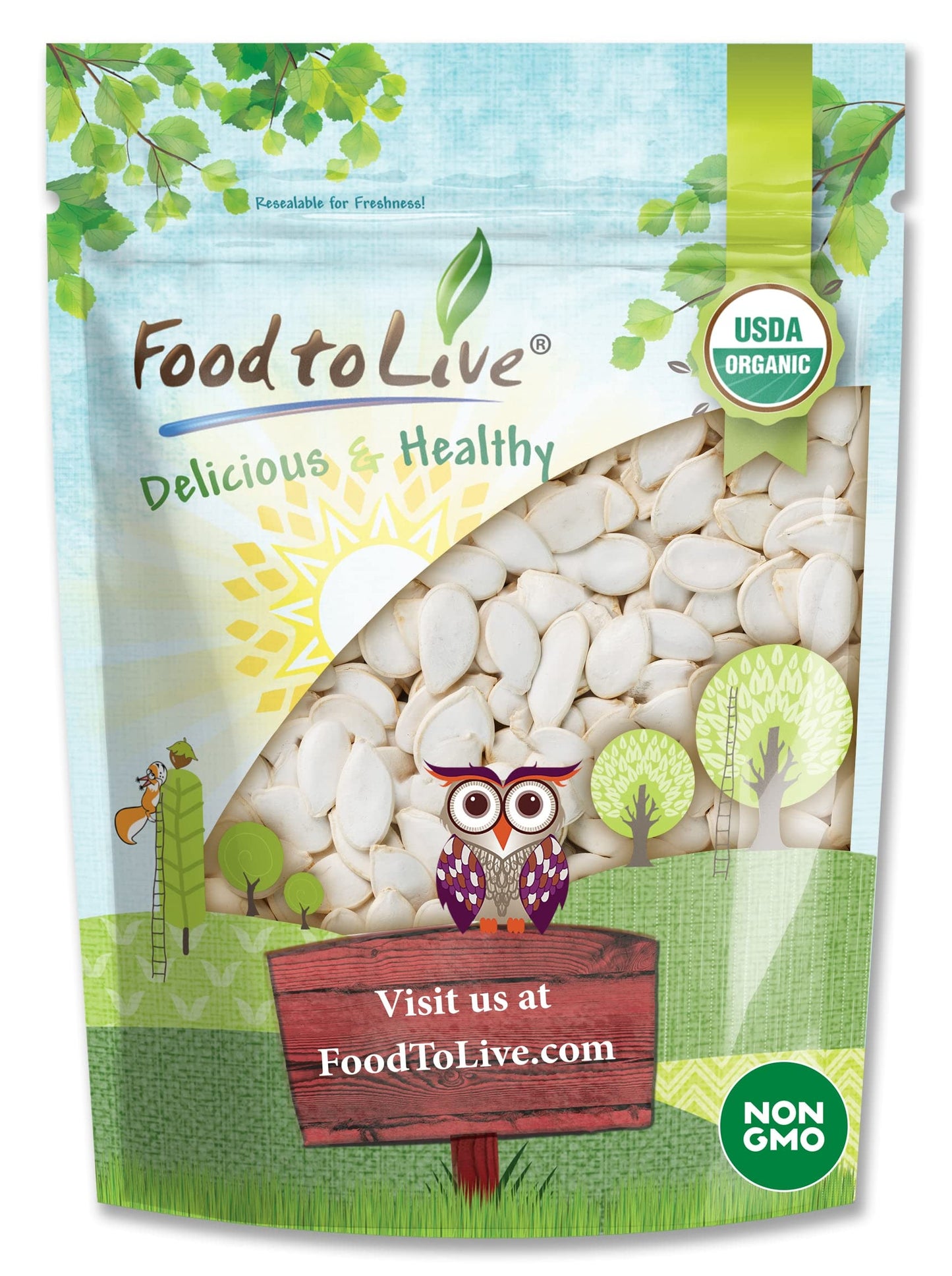 Food to Live Organic Raw Pumpkin Seeds in Shell, 1.5 Pounds - Non-GMO, Dried, Unsalted, Unroasted, Vegan, Bulk. Good Source of P