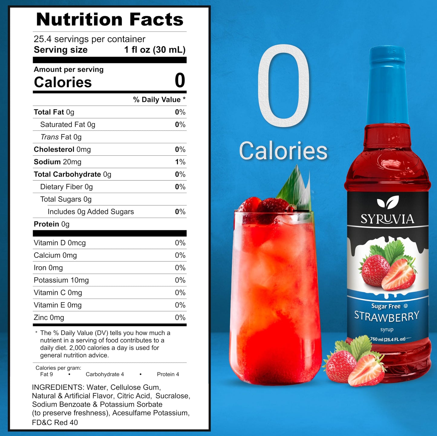 Syruvia Sugar-Free Strawberry Syrup  Flavored Syrup for Drinks  Cocktails  Lemonades  Iced Teas  and Desserts - 25.4 fl oz