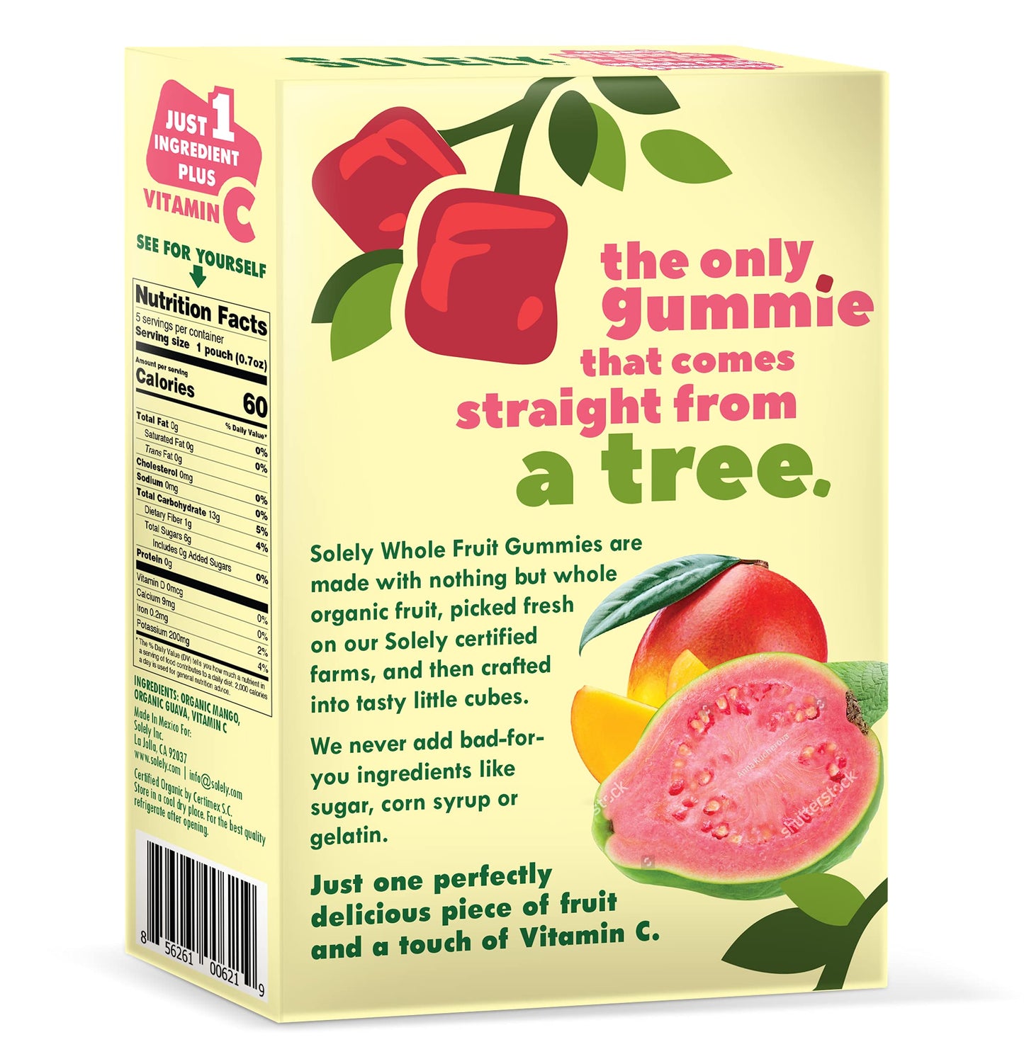 Solely - Organic Mango & Guava Whole Fruit Gummies (Pack Of 8 Boxes, 5 Bags Per Box) - Real Fresh Fruit - Healthy Snacks For Adu