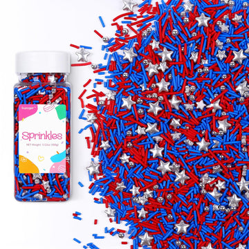 4th of July Sprinkles, Patriotic Sprinkles for Cupcakes, Metallic Sliver Star Red Blue Sprinkles for Cake Decorating Cupcakes Ic
